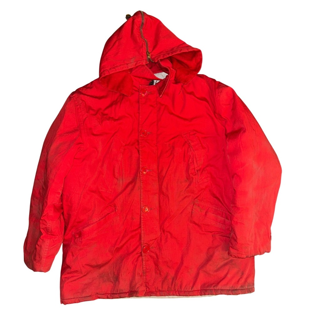 Vintage American Field Hettrick Mfg Co Red Canvas Hooded Hunting Jacket Coat